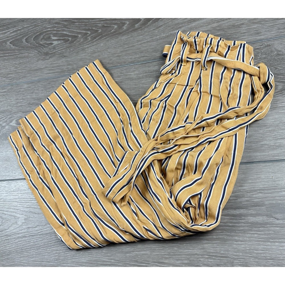 Shore Womens Wide Leg Striped Paperbag Waist Pants Mustard Yellow XS